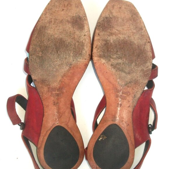 CYDWOQ Vintage "Net" Handmade EcoFriendly Side-Button Red-Leather Flats 9M $339 - Picture 8 of 9